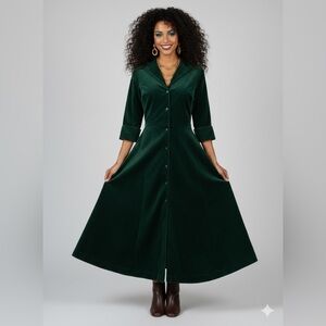 J. Peterman Forest Green Long Sleeve Dress